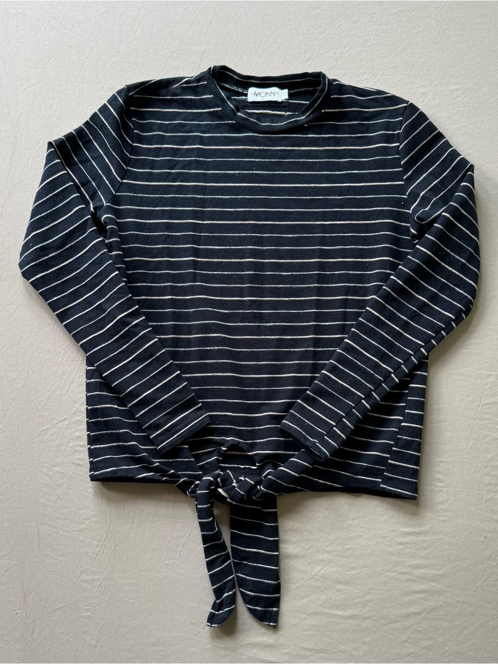 Monn Textured Striped Tie Front Top
